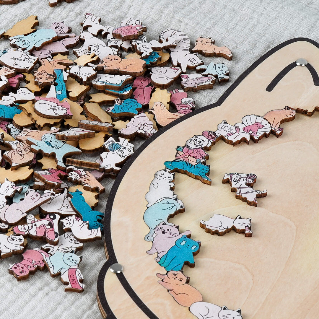 Morandi-Colored Cat/Dog Shaped Wooden Jigsaw Puzzle