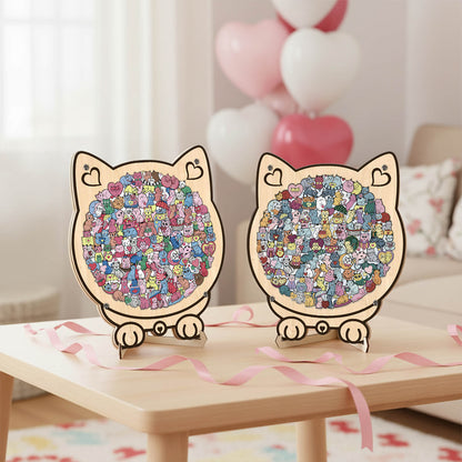 Cute Lover Cat Shaped Wooden Jigsaw Puzzle