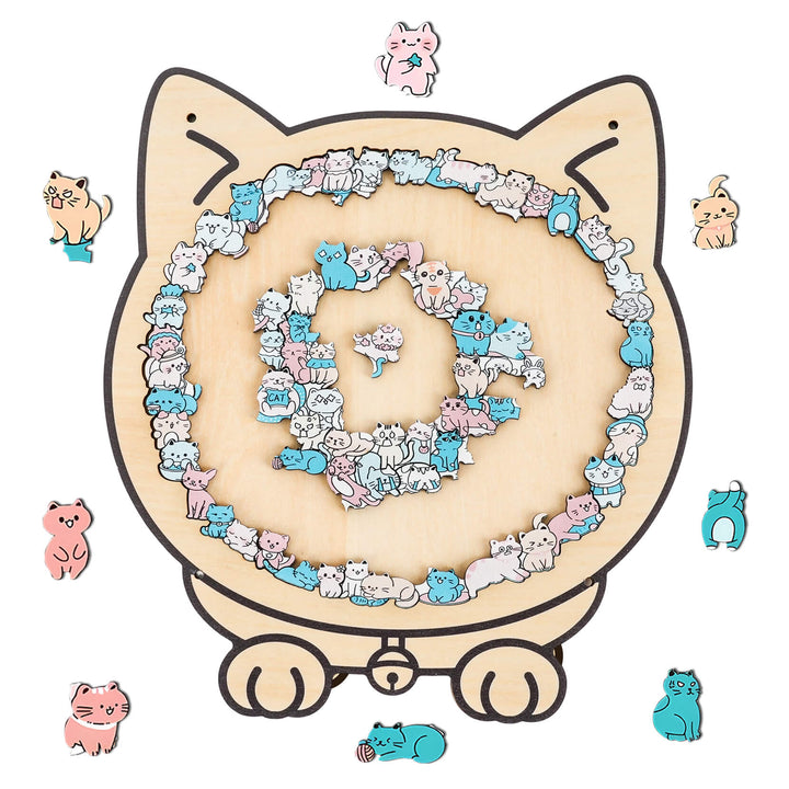 Morandi-Colored Lovely Cat Shaped Wooden Jigsaw Puzzle
