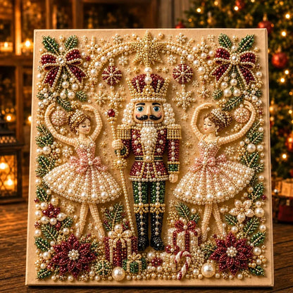 Framed Nutcracker - Pearls Painting Kit DIY Christmas Diamond Painting Pearl Dot Crafts 20x20CM