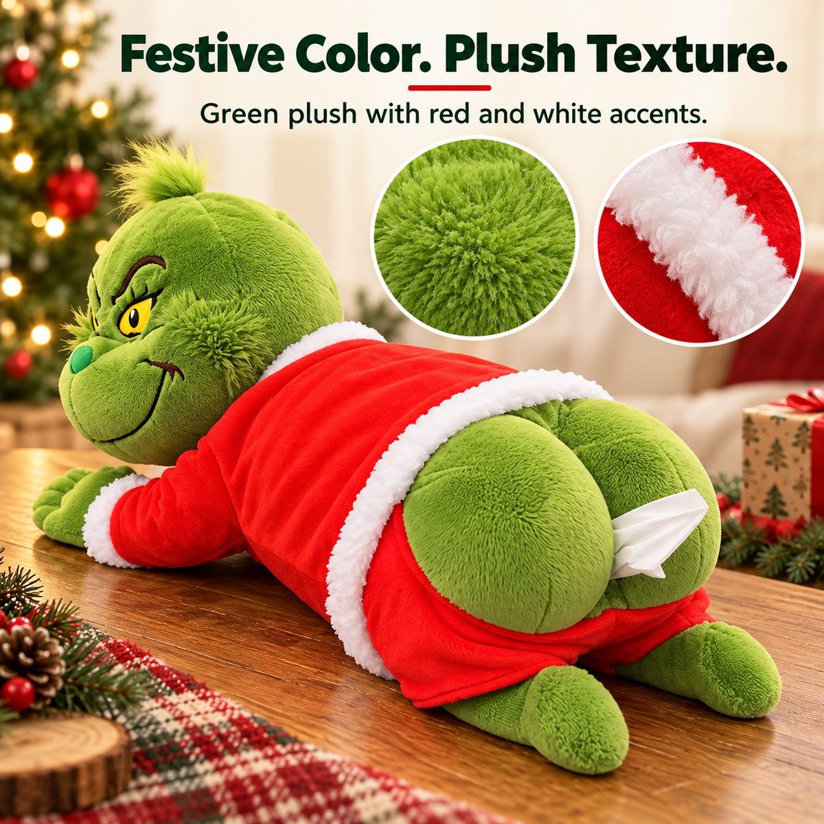 🔥 50%OFF!Grinch Plush Tissue Box Cover | Funny Christmas Grinch Tissue Holder, Festive Home Decor & Novelty Holiday Gift