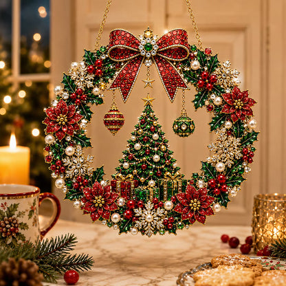 DIY Xmas Pearl Art Diamond Painting Acrylic Wreath Pendant