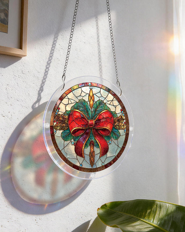 Christmas Bow Light Suncatcher-Acrylic Window Art