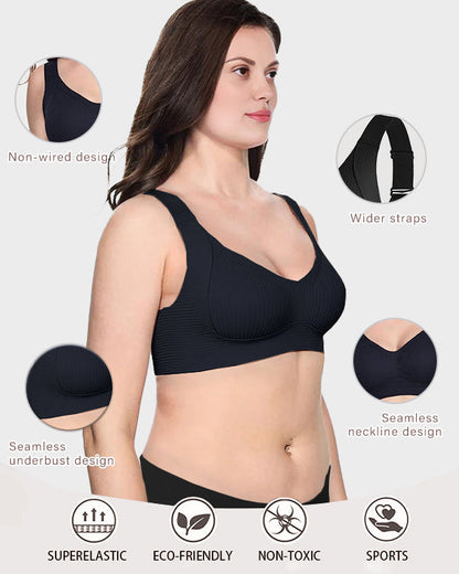 ️Women's Ribbed Push Up Adjustable Wireless Bra