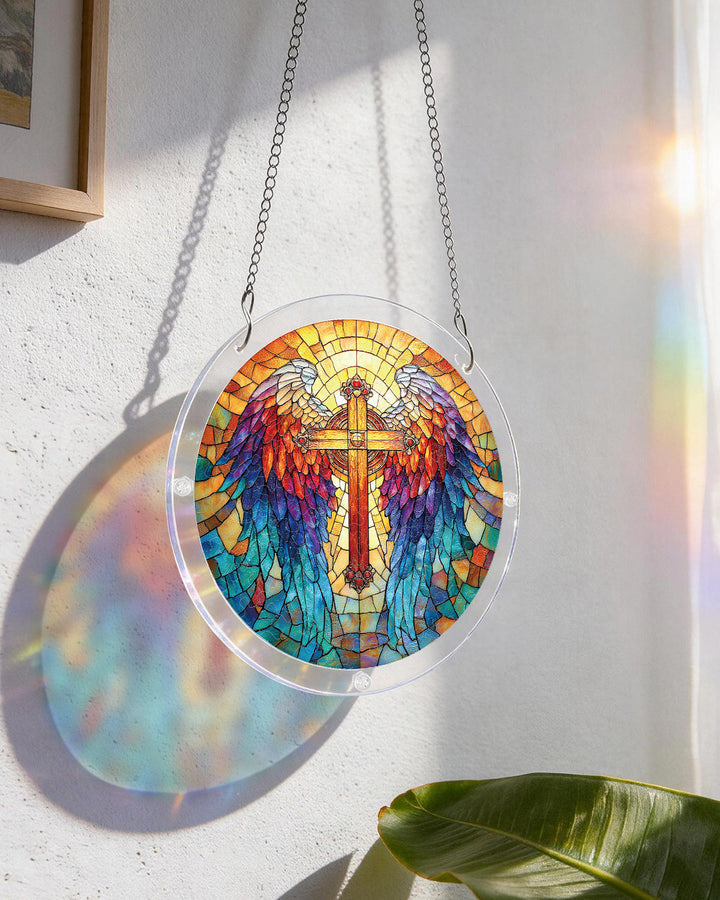 Rainbow Angel Cross Light Suncatcher-Acrylic Window Art