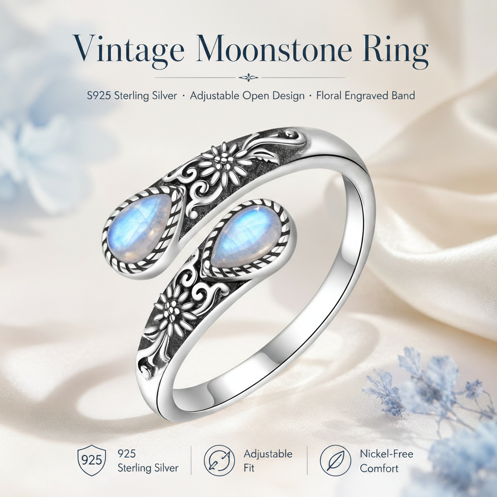 Vintage Moonlight Ring Collection | Adjustable Floral & Nature-Inspired Designs
