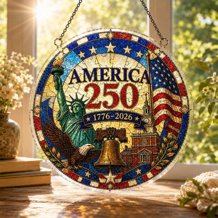 America 250 Acrylic Puzzle Hanging Ornament – 1776–2026 Patriotic Suncatcher Window Decoration