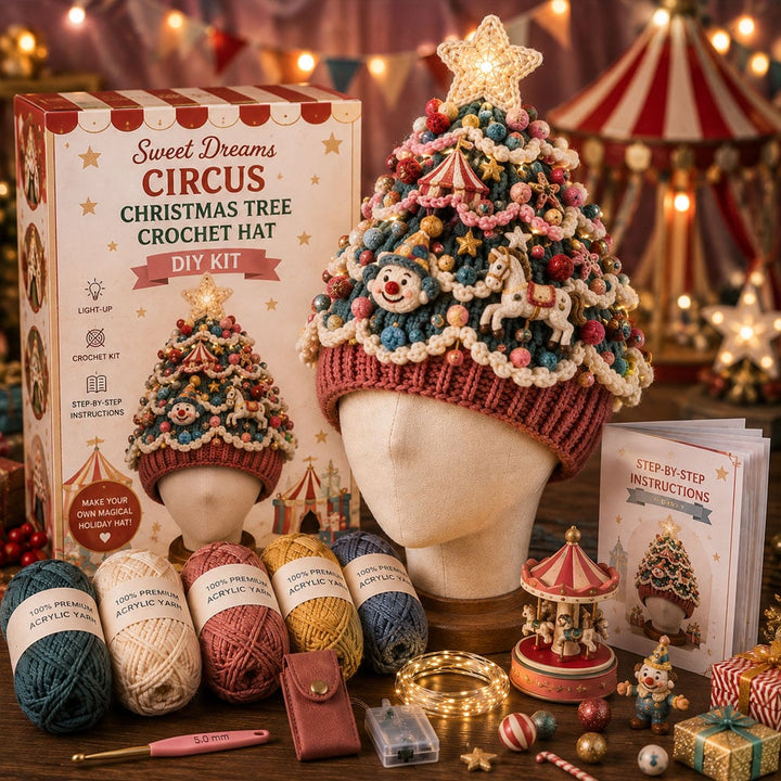 ⏳ Last Day 49% OFF – 🎄Beginner-Friendly Light-Up Christmas Tree Crochet Hat DIY Kit 💕