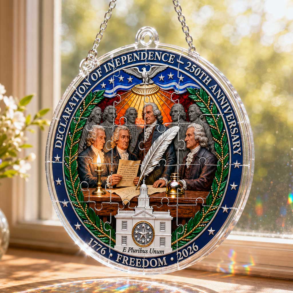 Declaration of Independence 250th Anniversary 4-Layer Acrylic Hanging Puzzle Ornament | 1776–2026 Patriotic Freedom Keepsake Decoration
