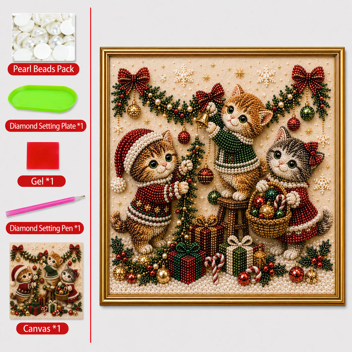 🎄🐾 LAST DAY 49% OFF – Premium 3D Pearl Christmas Kitty Art Kit | Luxury Flocked Canvas with Scratch-Resistant Non-Fading Pearl Beads DIY Holiday Decor 🎅🐱❄️