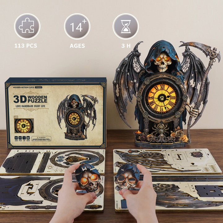 Death God– Hourly Chime DIY Wooden Clock, 3D Puzzle Craft Kit
