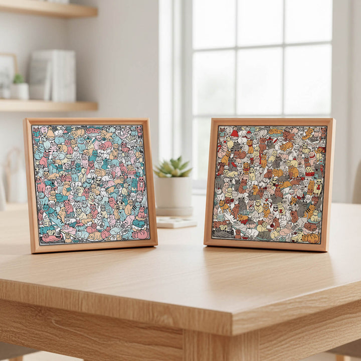 175 Pcs Morandi-Colored Cute Cat Shaped Square Wooden Jigsaw Puzzle