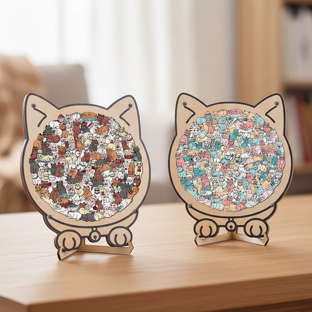Morandi-Colored Cute Cat Shaped Wooden Jigsaw Puzzle