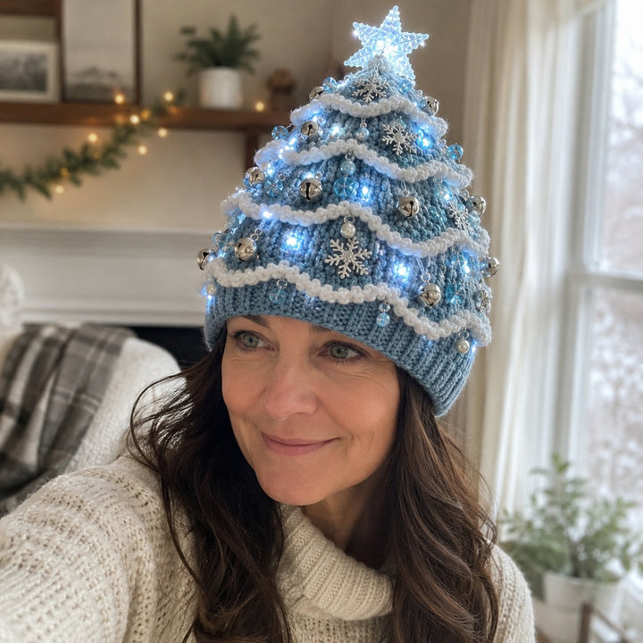 ⏳ Last Day 49% OFF – 🎄Beginner-Friendly Light-Up Christmas Tree Crochet Hat DIY Kit 💕