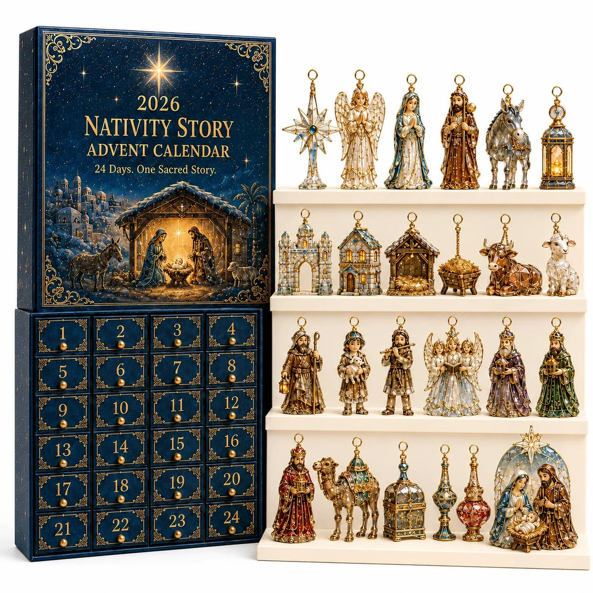 2026 Nativity Story Advent Calendar – 24-Day Christmas Countdown Ornament Set