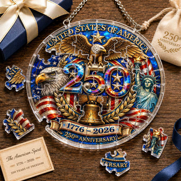 USA 250th Anniversary Acrylic Puzzle Hanging Ornament – 1776–2026 Patriotic Eagle Window Decor