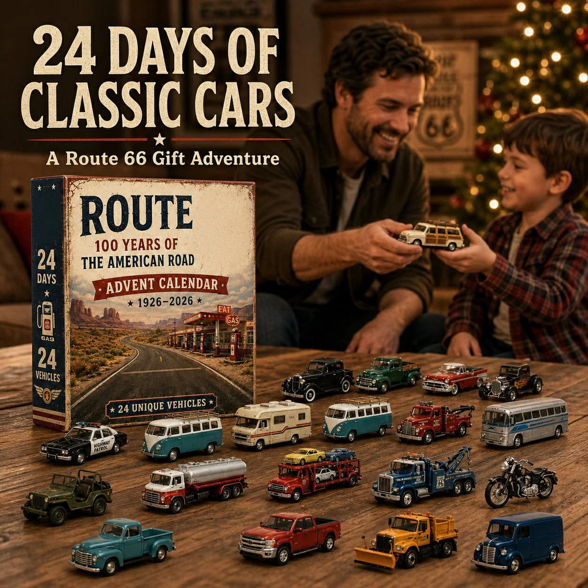 Route 66 Centennial Advent Calendar – 24 Days of  2D American Road Legends | 1926–2026 Collector’s Edition