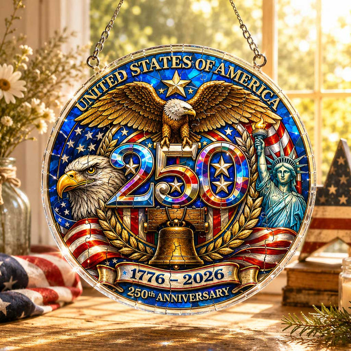 USA 250th Anniversary Acrylic Puzzle Hanging Ornament – 1776–2026 Patriotic Eagle Window Decor