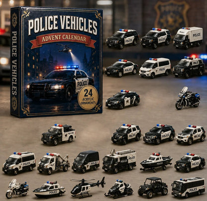 Police Vehicles Fleet Advent Calendar 2026 - 24-Day Festive Countdown, Acrylic Charms Blind Box