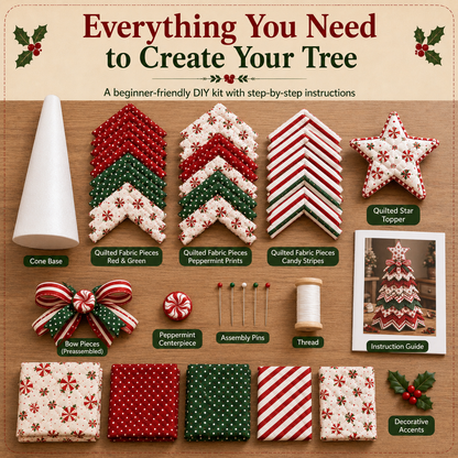 Candy Cane Star DIY Quilted Santa Christmas Tree Kit