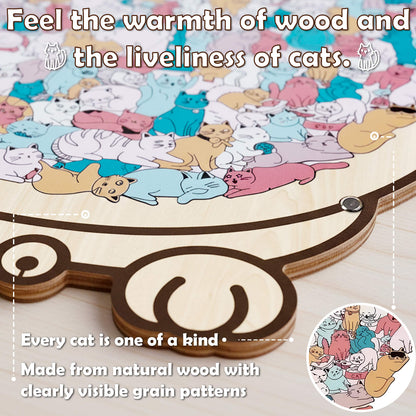 Morandi-Colored Cozy Cat Shaped Wooden Jigsaw Puzzle