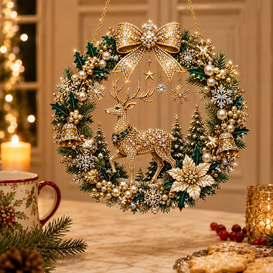 DIY Xmas Pearl Art Diamond Painting Acrylic Wreath Pendant