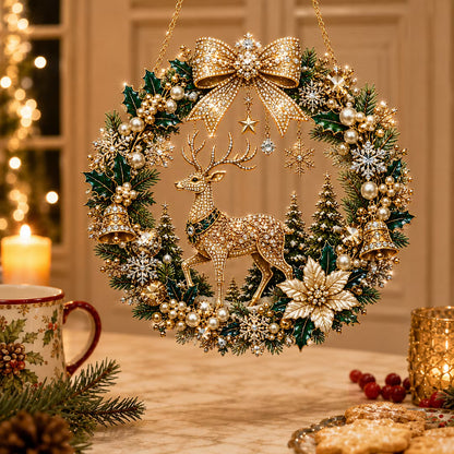 DIY Xmas Pearl Art Diamond Painting Acrylic Wreath Pendant