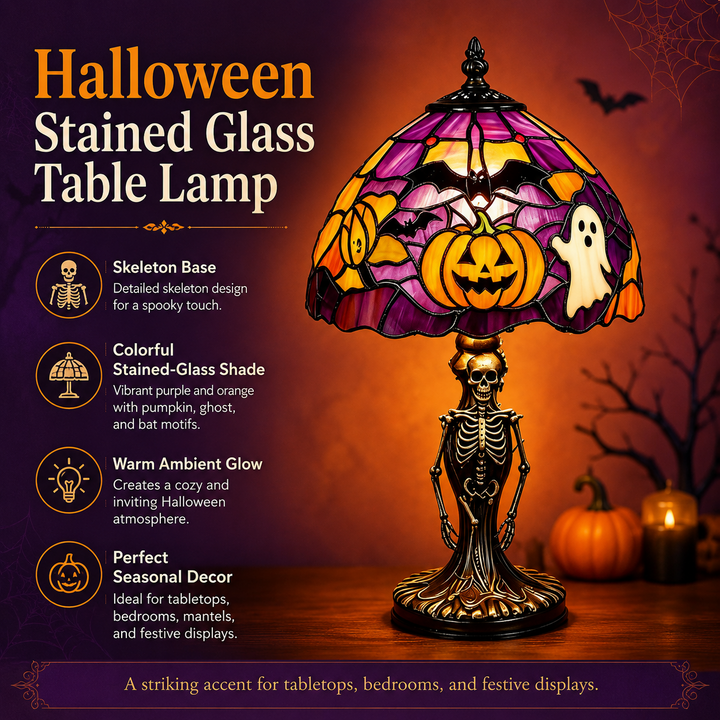 👻Spooky Glow Tiffany Lamp Pumpkin Ghost Bat Halloween Desk Light