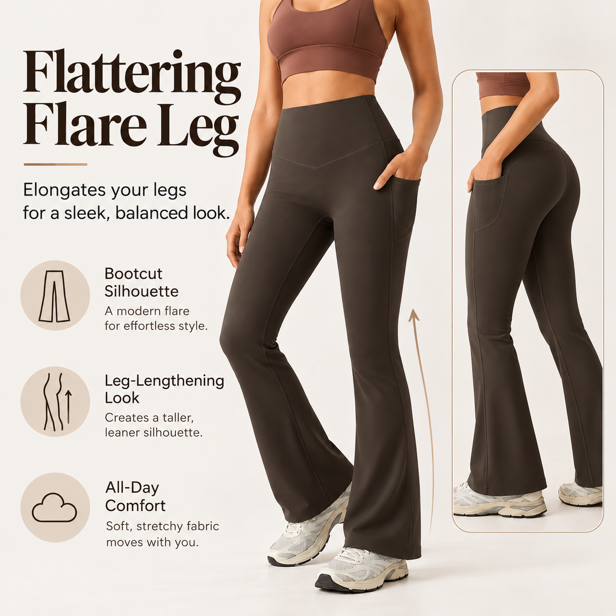 High Waisted Tummy Control Pocket Shaping Yoga Bootcut Leggings