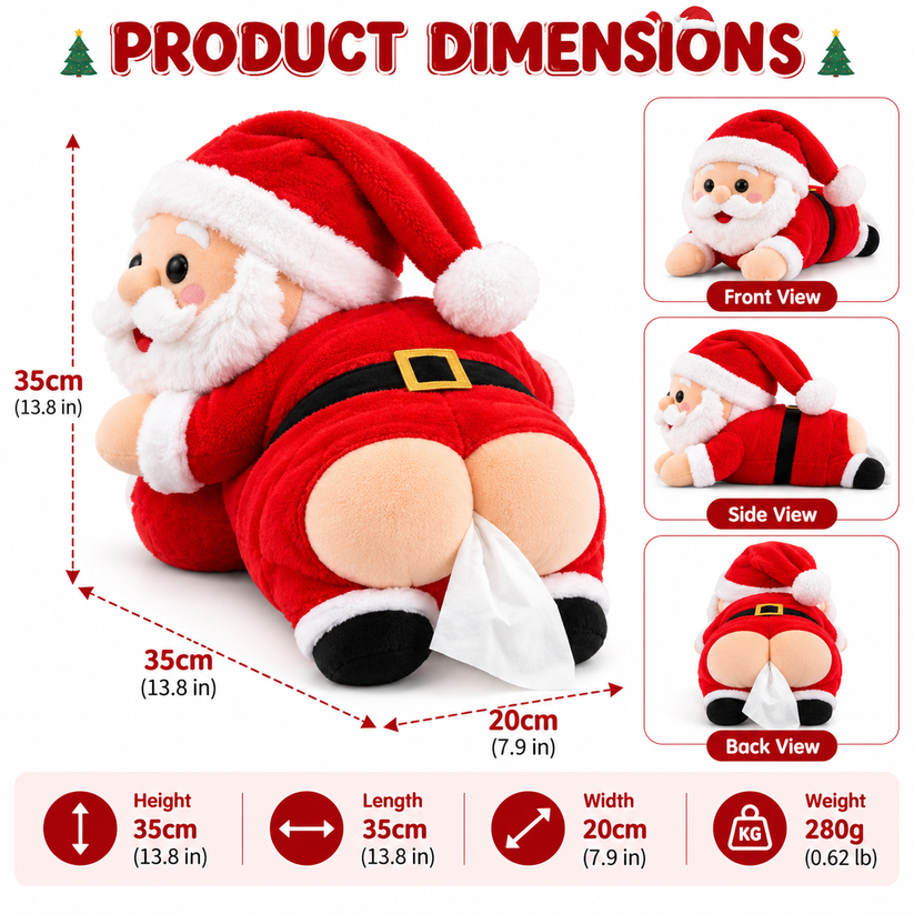 Santa Claus Butt Plush Tissue Box Holder for Home and Office