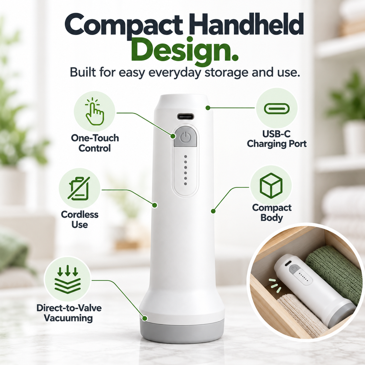 [2026 Upgraded] Cordless Vacuum Sealer for Compact Storage, Everyday Organization, and Food Sealing.