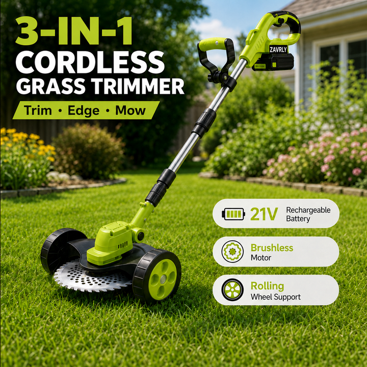 🌿⚡21V 3-in-1 Cordless String Trimmer, Edger & Mini Mower – 2 Batteries Included，Free Shipping