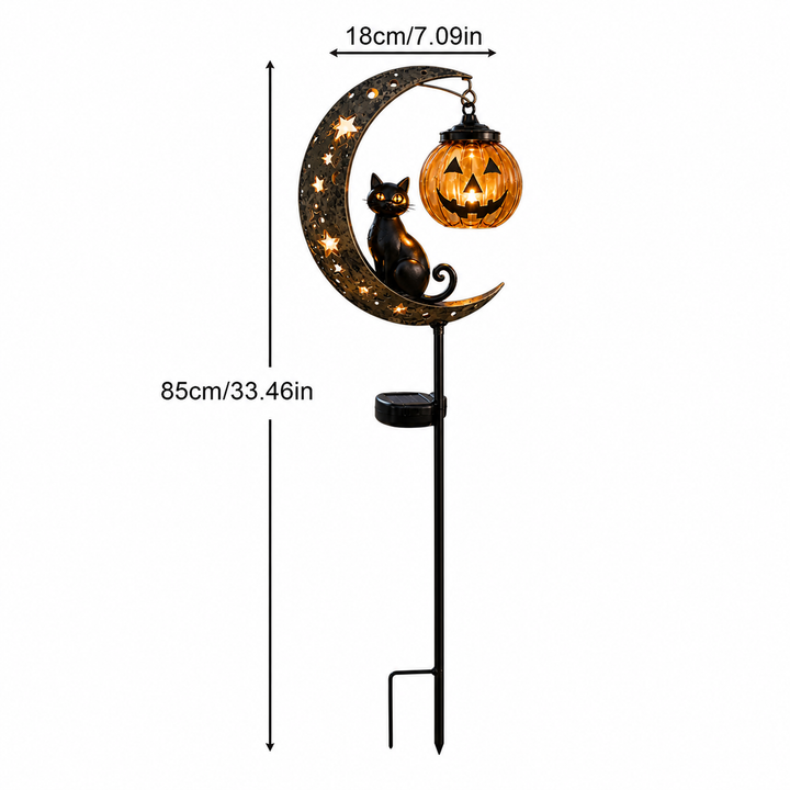 Solar Halloween Black Cat & Pumpkin Moon Garden Stake Light