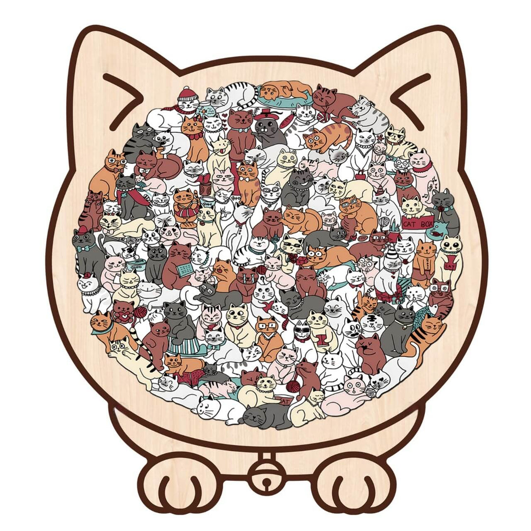 Morandi-Colored Cute Cat Shaped Wooden Jigsaw Puzzle
