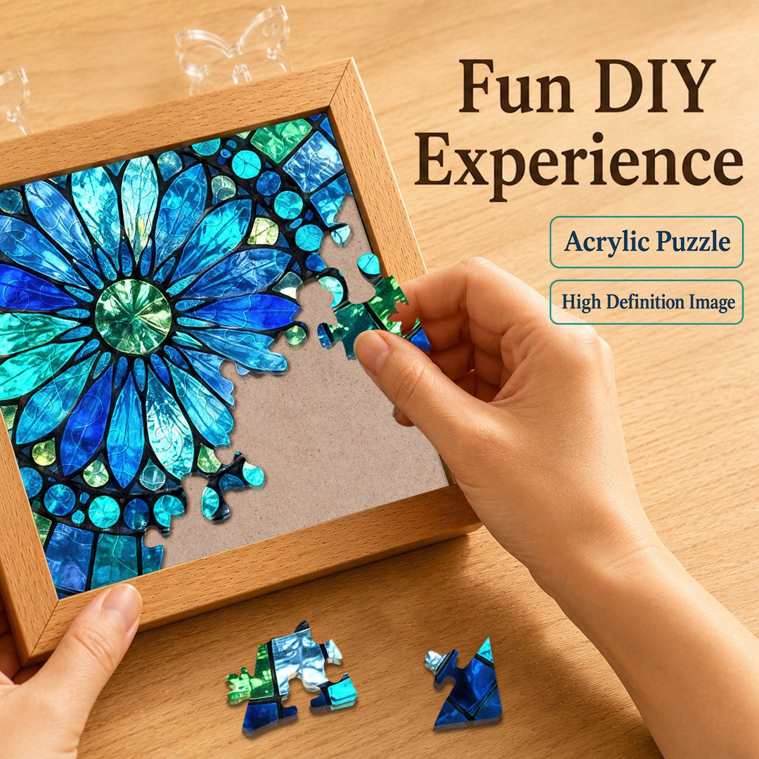 Acrylic Puzzle Night Light - Sapphire Bloom