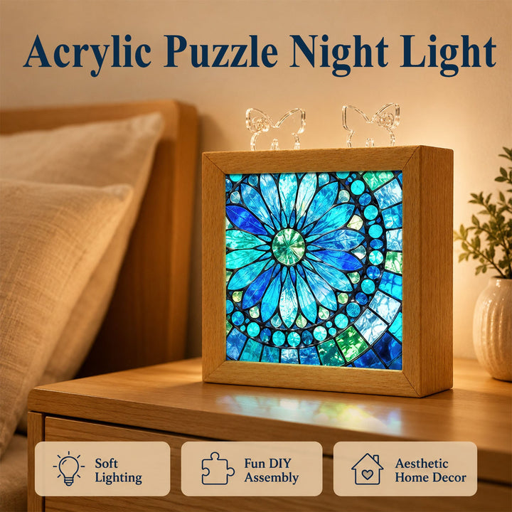 Acrylic Puzzle Night Light - Sapphire Bloom