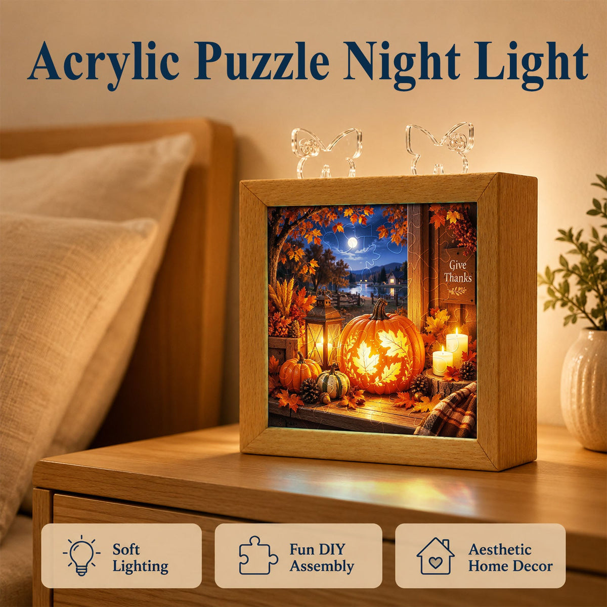 Acrylic Puzzle Night Light - Harvest Lantern Night