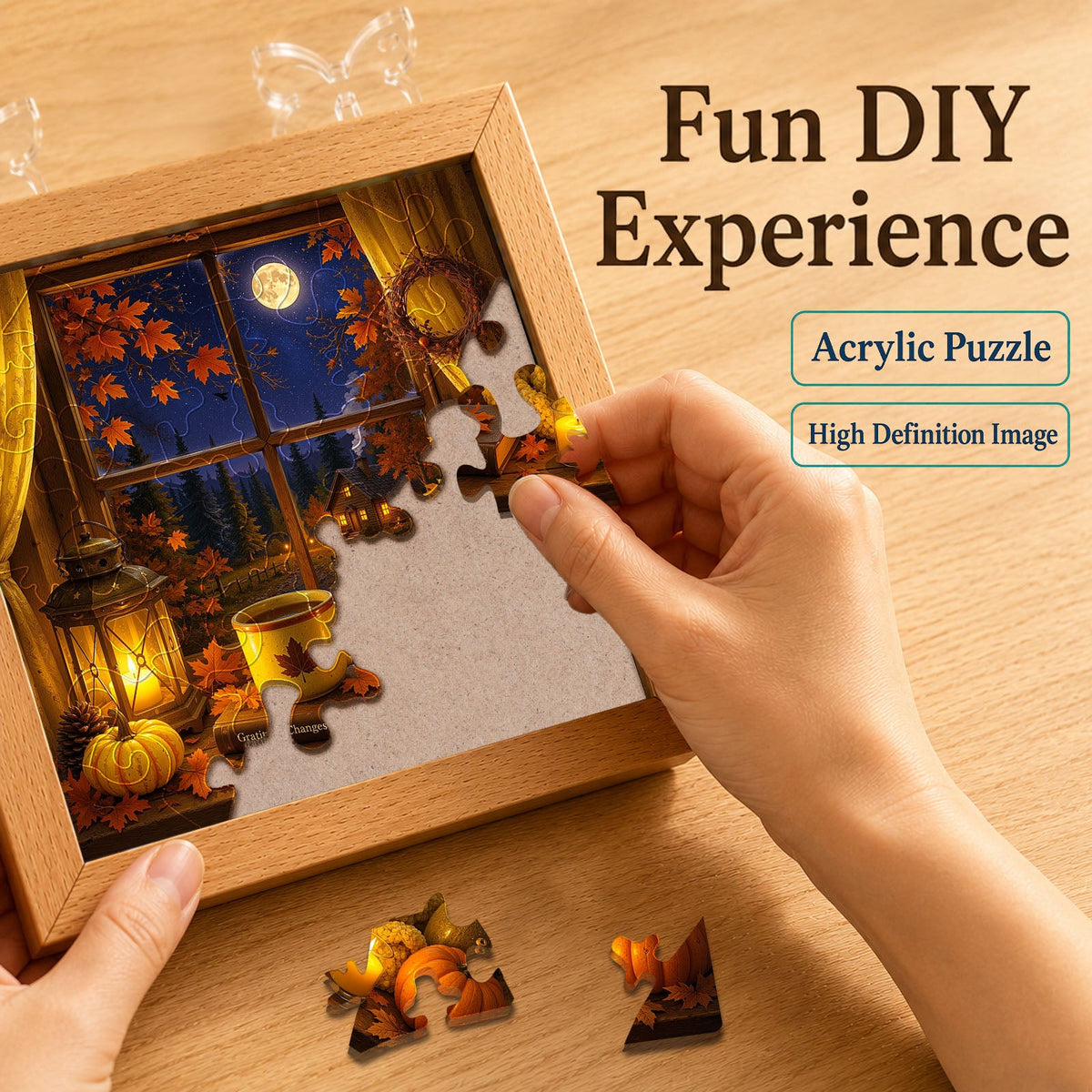 Acrylic Puzzle Night Light - Autumn Gratitude Window