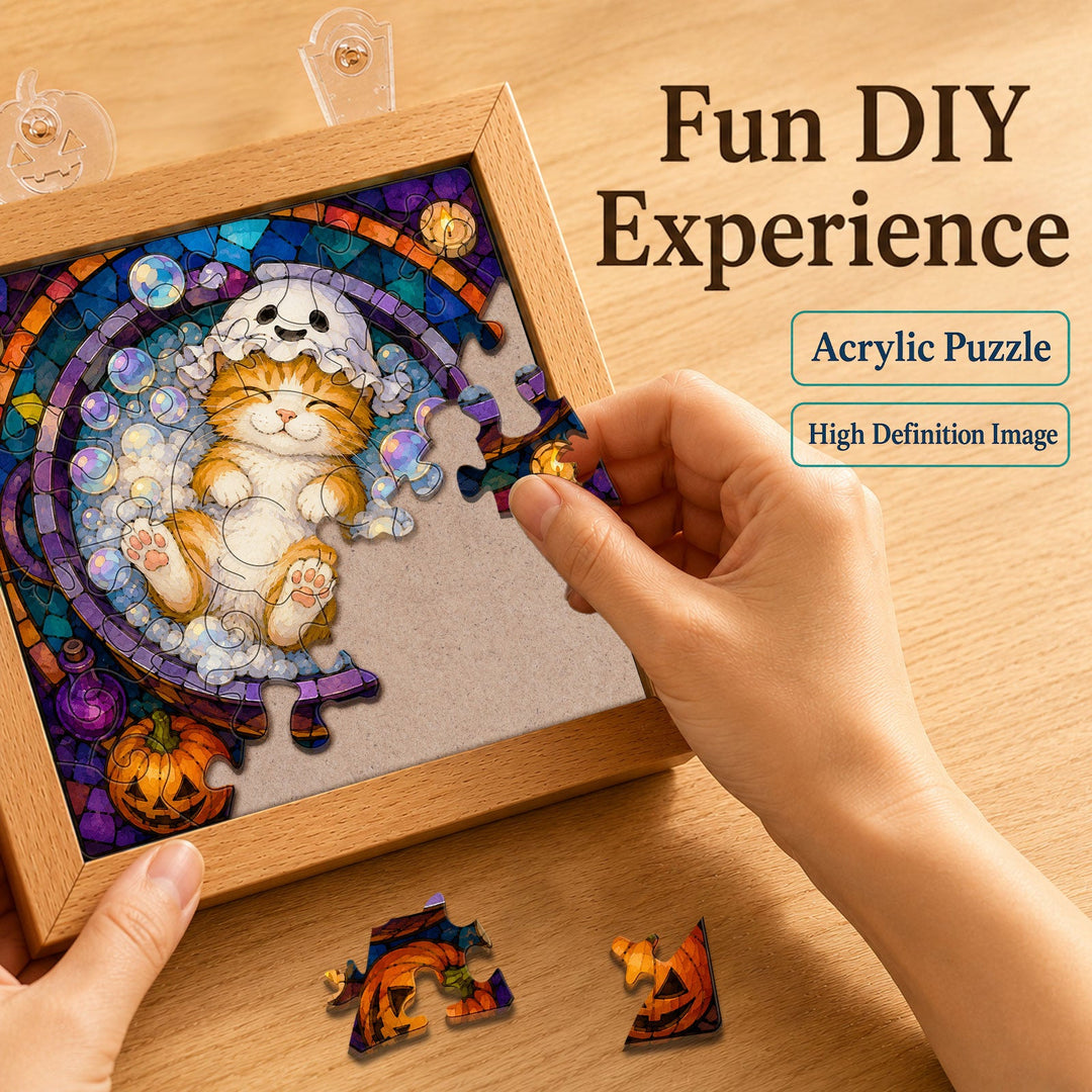 Acrylic Puzzle Night Light - Halloween Kitty