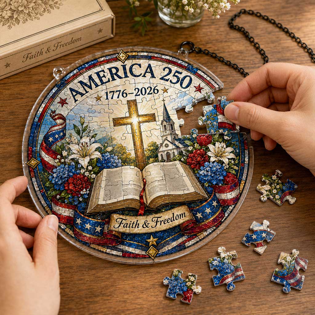 America 250th Anniversary Acrylic Puzzle Hanging Ornament | 1776–2026 Patriotic Window Suncatcher Decor