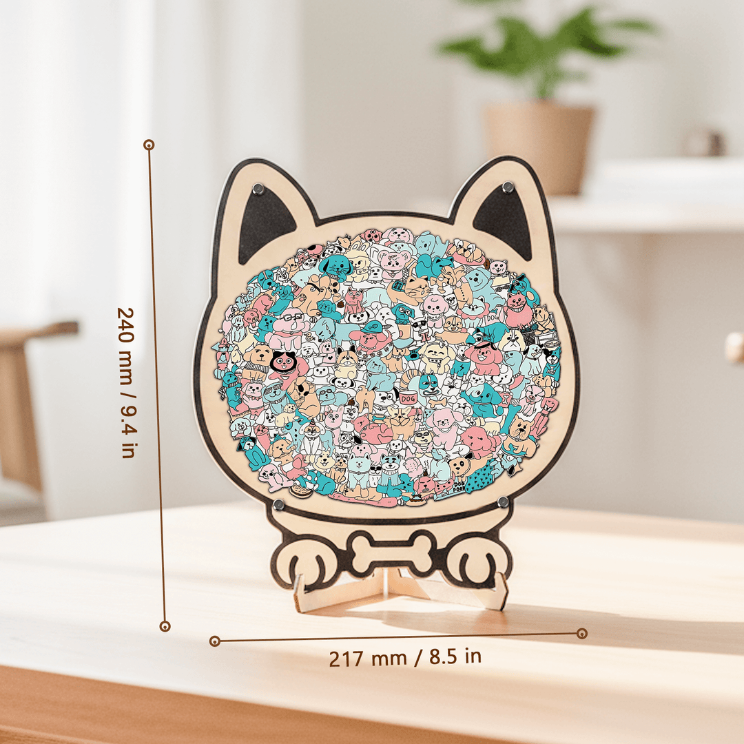 Morandi-Colored Cat/Dog Shaped Wooden Jigsaw Puzzle