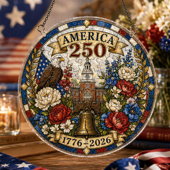 America 250 Acrylic Puzzle Hanging Ornament – 1776–2026 Patriotic Suncatcher Decor