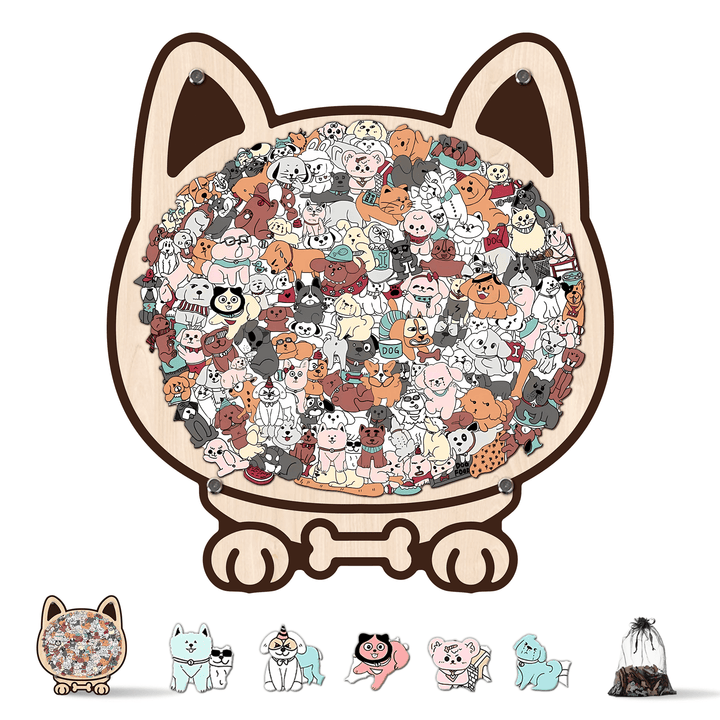 Morandi-Colored Cat/Dog Shaped Wooden Jigsaw Puzzle