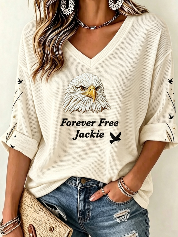 Women's Jackie The Eagle Print V Neck Top