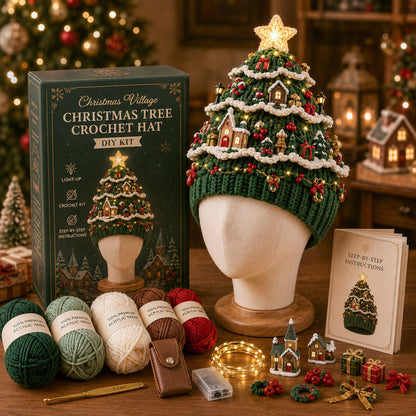 ⏳ Last Day 49% OFF – 🎄Beginner-Friendly Light-Up Christmas Tree Crochet Hat DIY Kit 💕