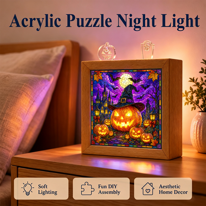 Acrylic Puzzle Night Light - Witch Hat Pumpkin