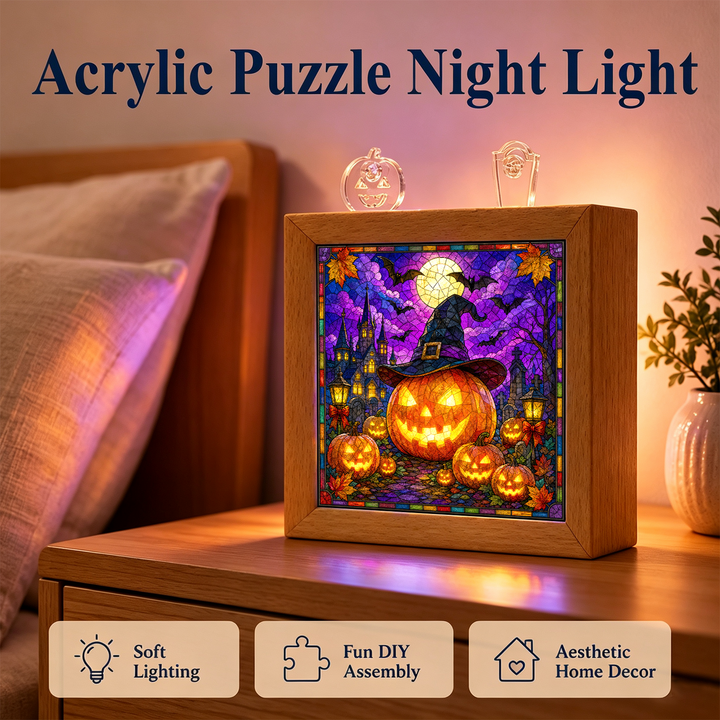 Acrylic Puzzle Night Light - Witch Hat Pumpkin