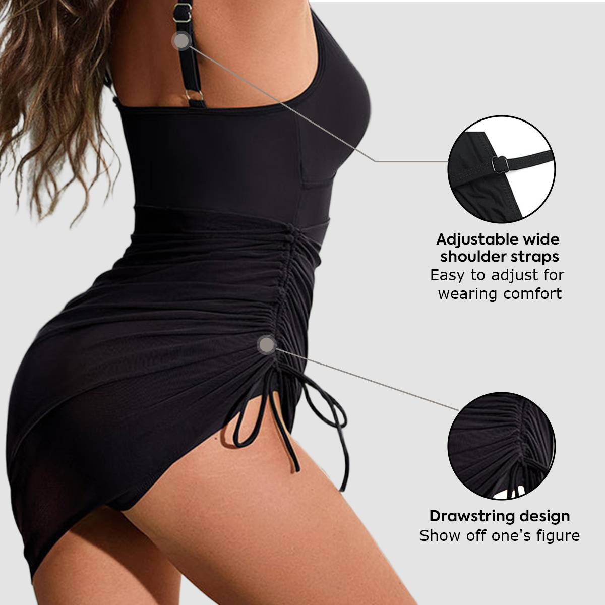 Tummy Control Mesh Sheer Sarong Wraps Women One Piece