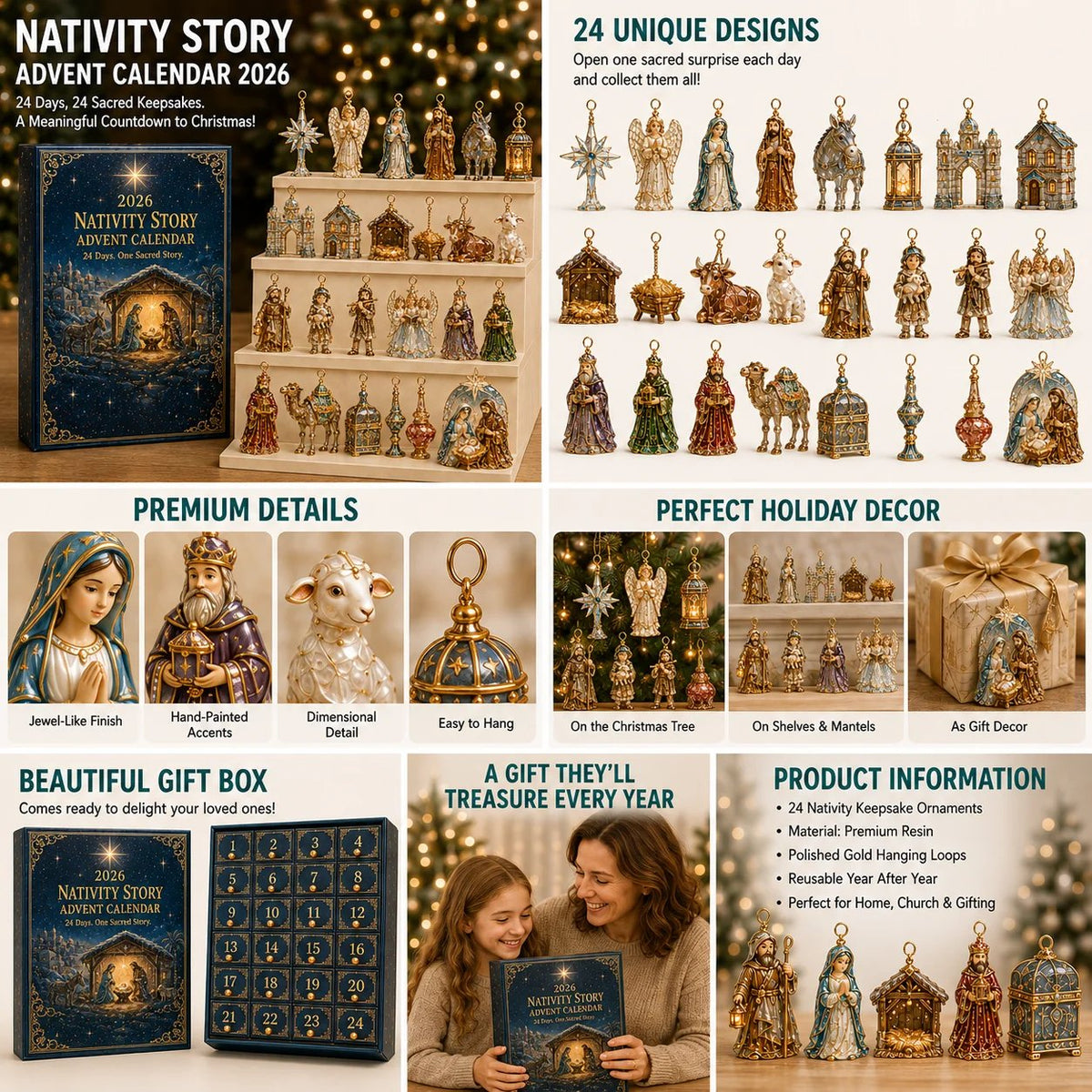 2026 Nativity Story Advent Calendar – 24-Day Christmas Countdown Ornament Set