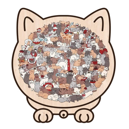 Morandi-Colored Cozy Cat Shaped Wooden Jigsaw Puzzle